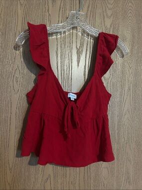 La Hearts Red Ruffle Tie-Front Camisole